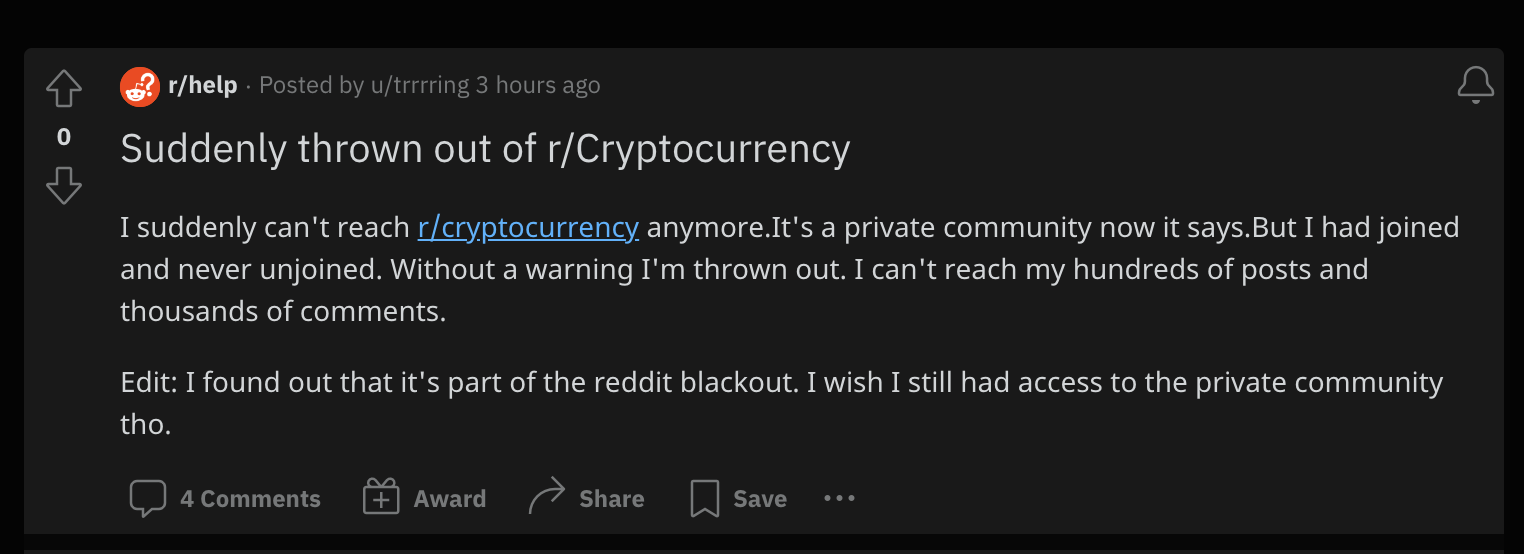 Reddit Crypto Communities Blackout