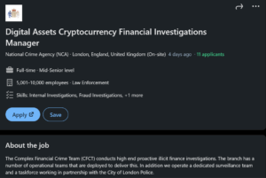 UK NCA Hiring Blockchain Investigators