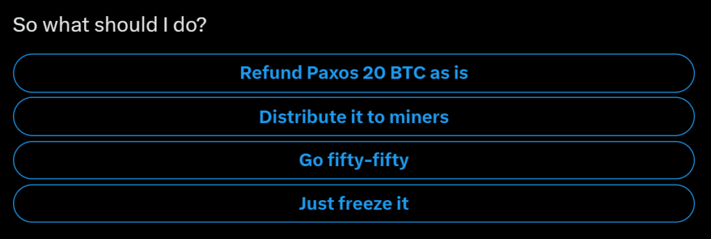Bitcoin Miner's 20 BTC Refund to Paxos