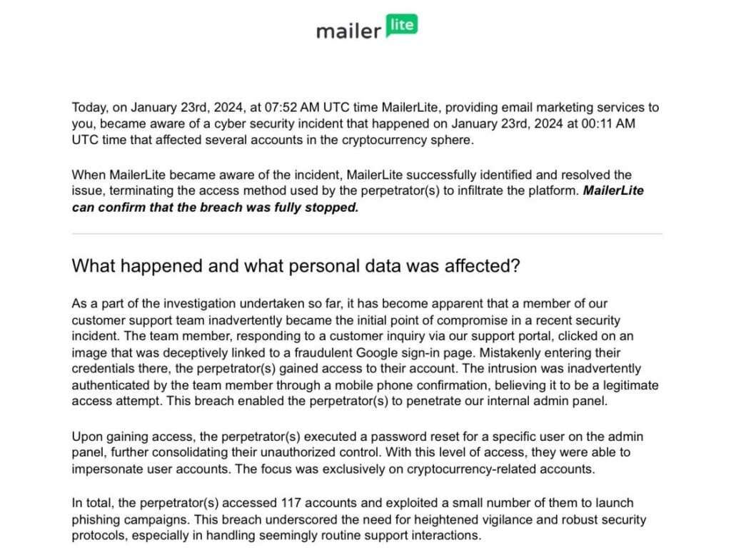 MailerLite Confirms $3.3M Phishing Scam