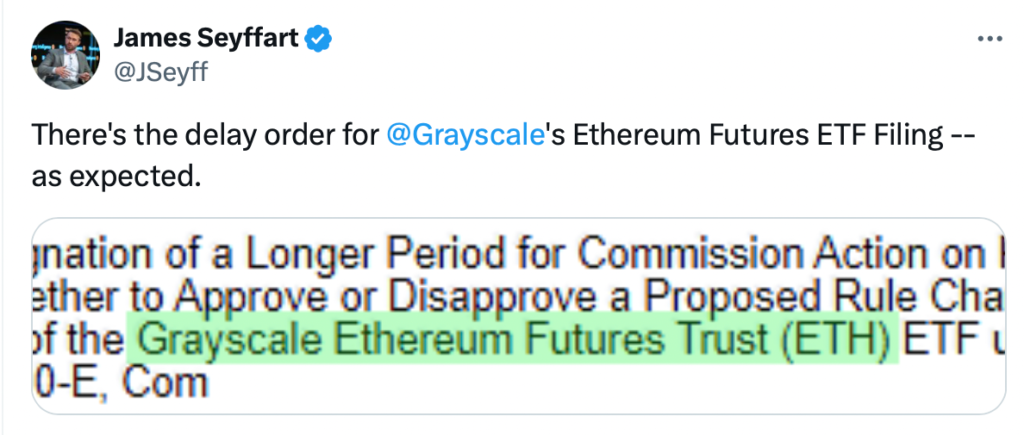 SEC Delays Grayscale Ether Futures ETF Approval