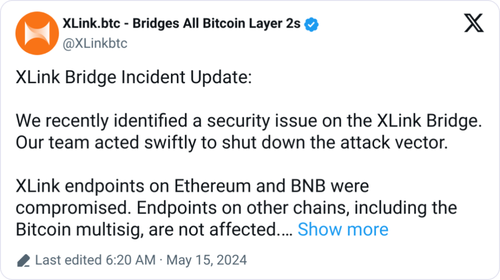 Bitcoin bridge XLink Revival Underway after $10M hack