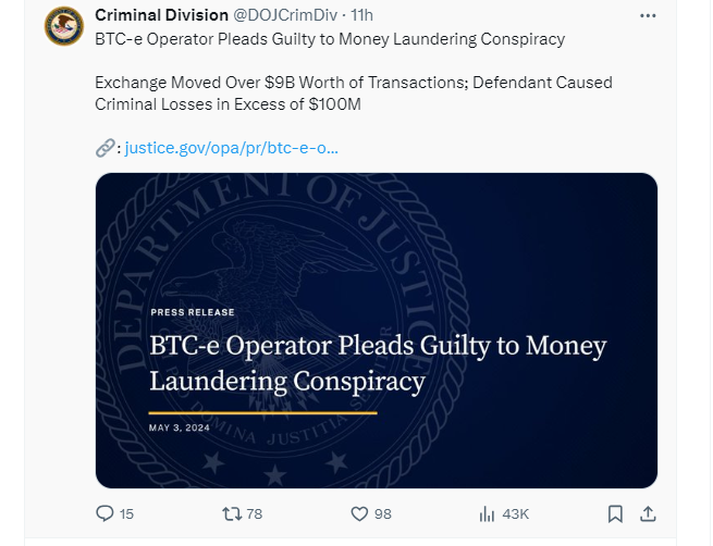 BTC-e Founder Admits to $9B Money Laundering Scheme