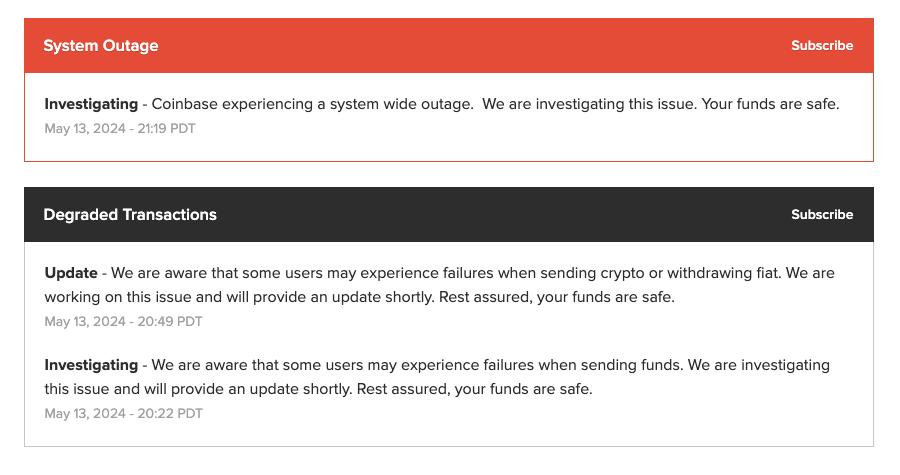 Coinbase Website Down Due to System Wide Outage